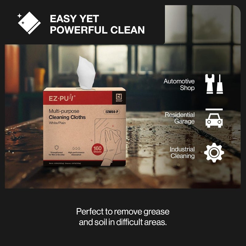 EZPULL EZbrnd Multi-Purpose Cleaning Cloths Towels, Pop Up Box, White Shop Towels, 160sheets/box [X60] - Image 3